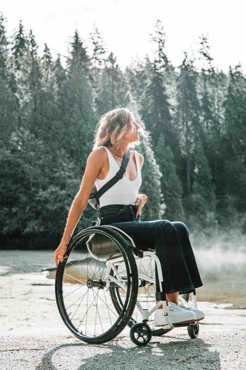 Wheelchair user in an outdoor landscape